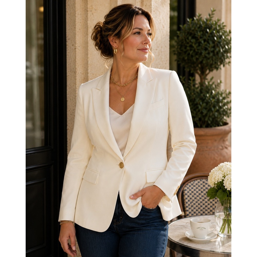 NEW Talbots Single Button Blazer Women 18W IVORY Gold Button Career Professional